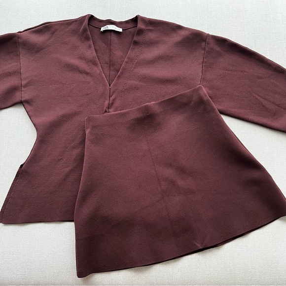 ZARA Khaite Inspired Brown 2-Piece Cardigan Sweater & Skirt Outfit Set - Picture 14 of 16